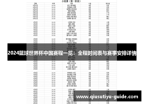 2024篮球世界杯中国赛程一览：全程时间表与赛事安排详情